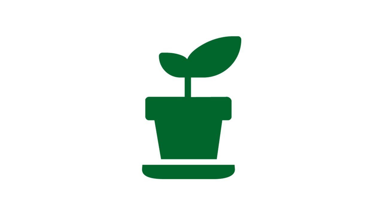 Grünes Icon einer kleinen Pflanze in einem Topf.